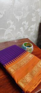 Festival Flame – Orange & Purple Kanjivaram Saree