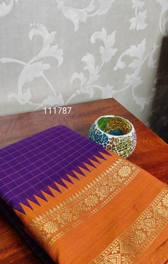 Festival Flame – Orange & Purple Kanjivaram Saree