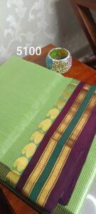 Meadow Bloom – Light Green & Purple Kanjivaram Saree