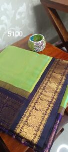 Ink Garden – Light Green & Ink Blue Kanjivaram Saree