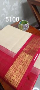 Golden Grace – Beige & Red Kanjivaram Silk Saree