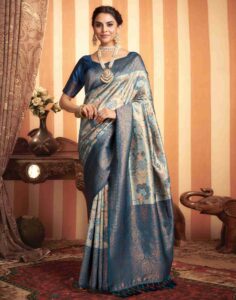 Rama Blue Silk Woven Saree