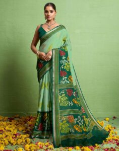 Green Silk Zari Floral Printed Saree