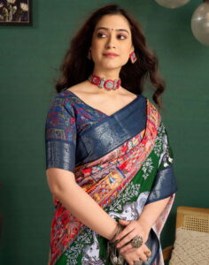 Multicoloured Tussar Silk Printed Kalamkari Saree