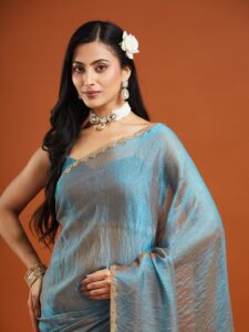 Solid Embellished Beads and Stones Silk Blend Saree