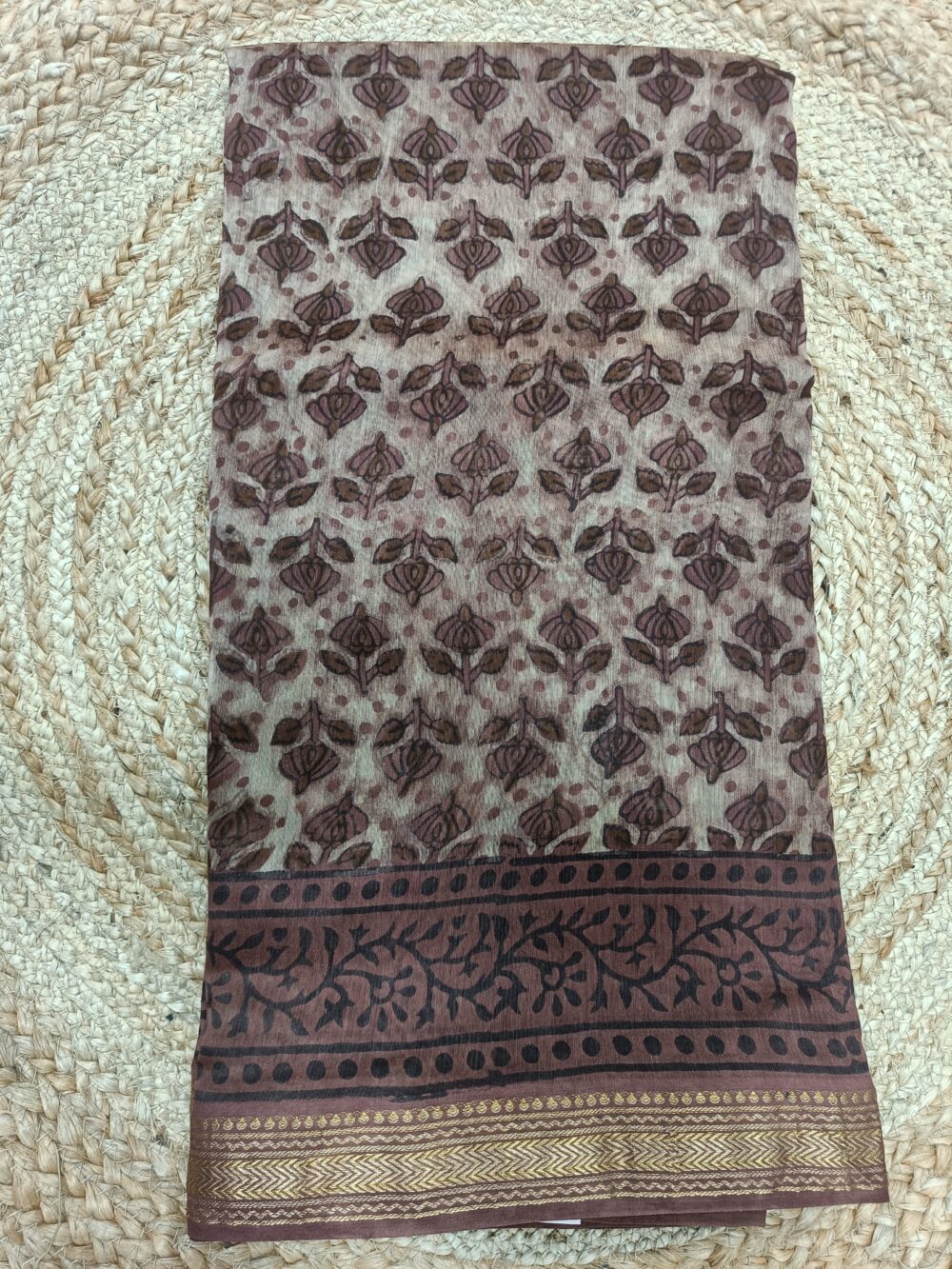 Pure Maheshwari Silk Cotton Saree with Hand Block Print