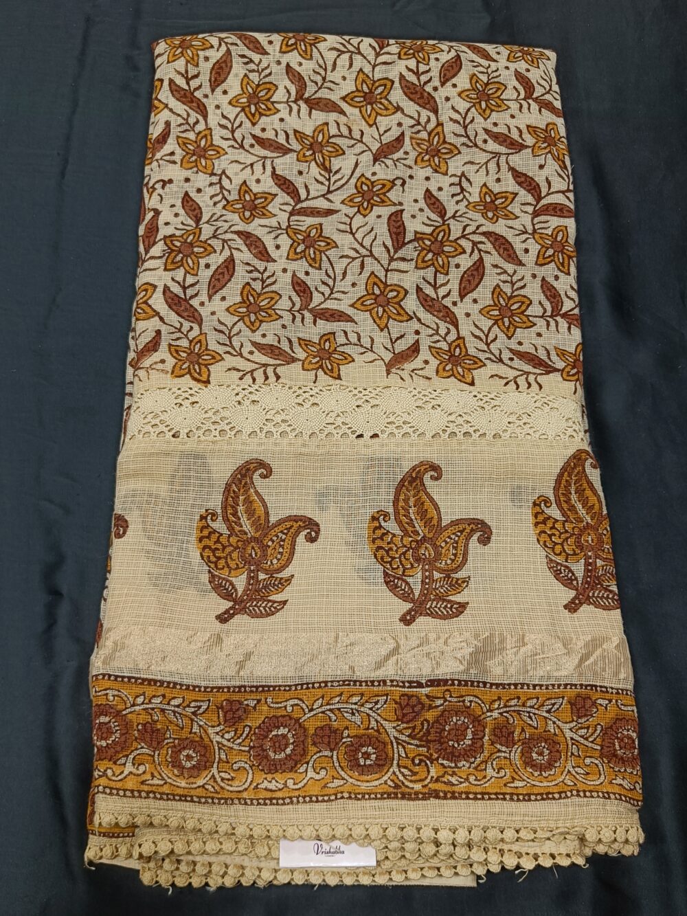 Pure Kota Saree with Kalamkari Block Print and Crochet work