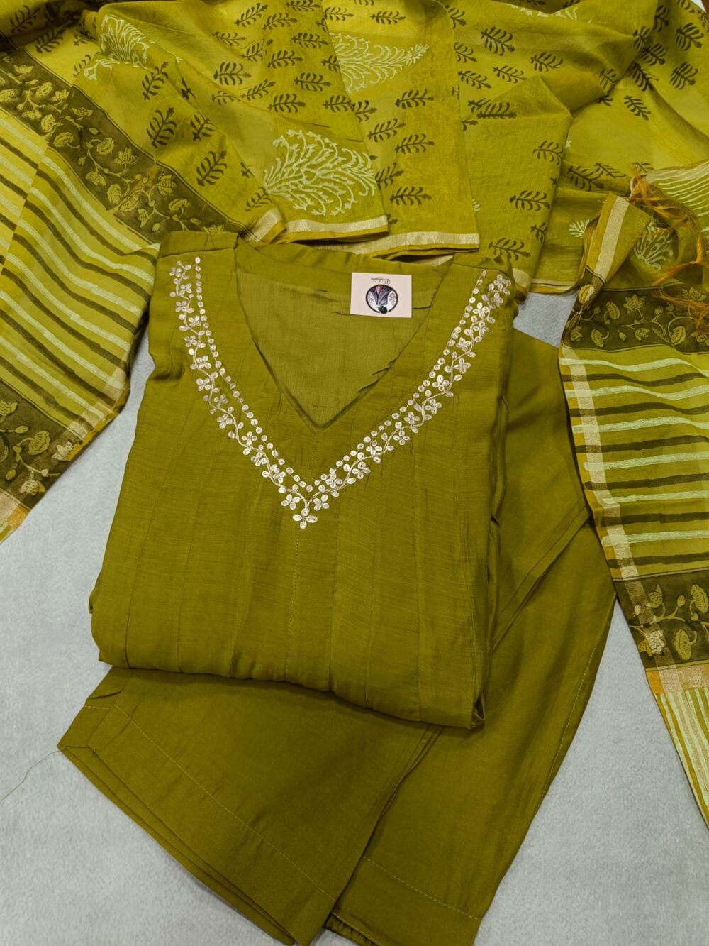 Pure Mul Chanderi Silk 3piece Set
