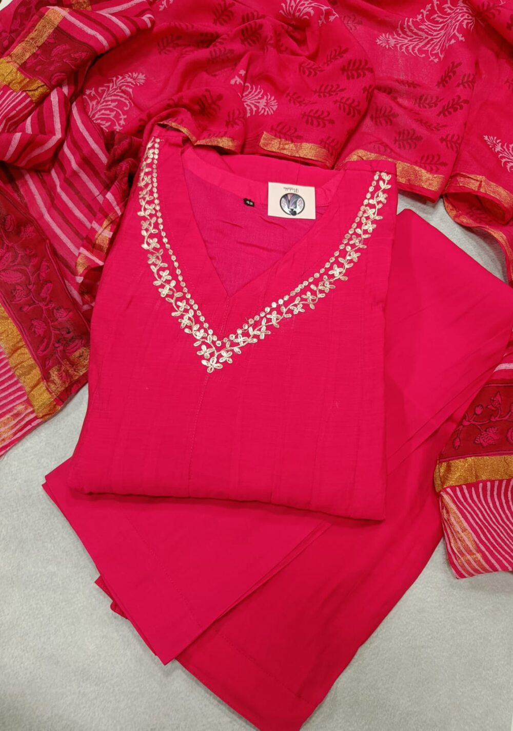 Pure Mul Chanderi Silk 3piece Set