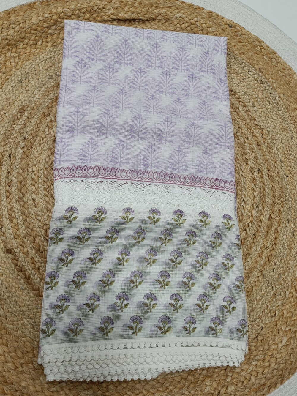 Pure Kota Cotton Saree with Hand Block Prints and Crochet work