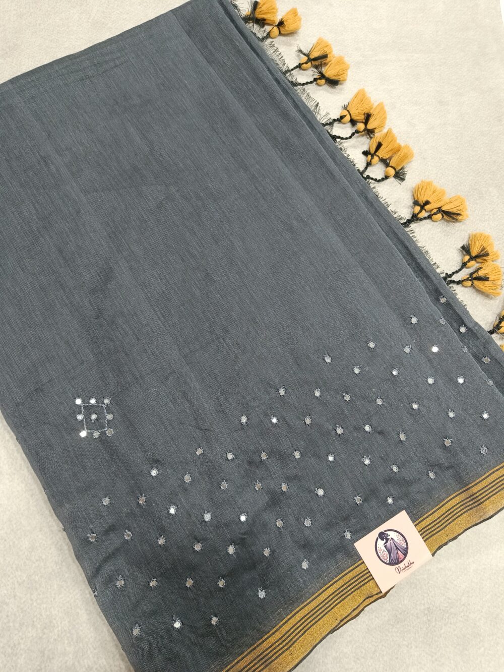 Bengal Cotton Saree with Mirror Work